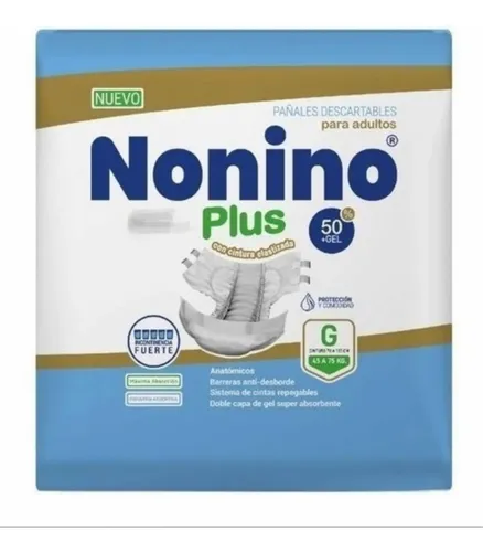 Pañales Nonino Plus Elastizado Grande(G) x 8 unidades. Extra Grande (EG) 8 Unidades.